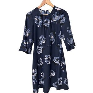 Kate Spade New York Night Rose Rich Navy Floral Crepe Shift Mini Dress Size 6